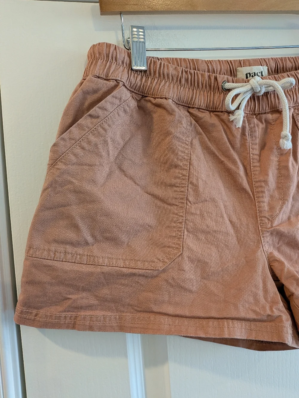 Pact Woven Twill Drawstring Shorts Organic Cotton Pink Clay Pull On Size M - Picture 5 of 12